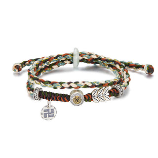 Buddha Gift 925 Sterling Silver Swastika Wheat Pattern Handmade Luck Bracelet