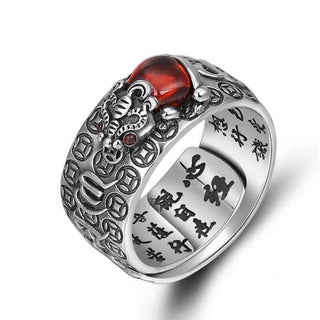 Buddha Gift Genstone PiXiu Feng Shui Frog Vajra Dorje Heart Sutra Wealth Adjustable Ring