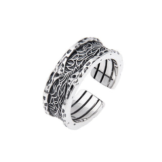 Buddha Gift 925 Sterling Silver Retro Tang Dynasty Flower Design Luck Adjustable Ring
