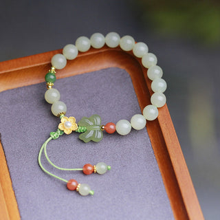 Buddha Gift 925 Sterling Silver Jade Luck Flower Butterfly Bracelet