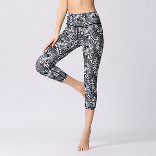 Buddha Gift Leaves Butterfly Print Sports Yoga Cropped Leggings Women's Yoga Capri Pants