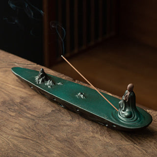 Buddha Gift Buddha Monk Ceramic Sea Wave Mountain Blessing Incense Burner Decoration