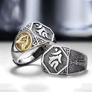 Buddha Gift 925 Sterling Silver Sanskrit Design Carved Protection Adjustable Ring