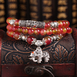 Buddha Gift Natural Watermelon Tourmaline PiXiu Elephant Positive Triple Wrap Bracelet