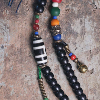 Buddha Gift 108 Beads Mala Ebony Wood Dzi Bead Copper Balance Tassel Bracelet