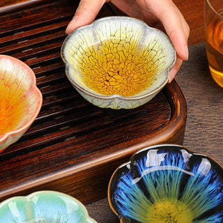 Buddha Gift 6Pcs Plum Blossom Petal Pattern Chinese Jianzhan Kiln Change Ceramic Teacup Kung Fu Tea Cup Bowl With Gift Box