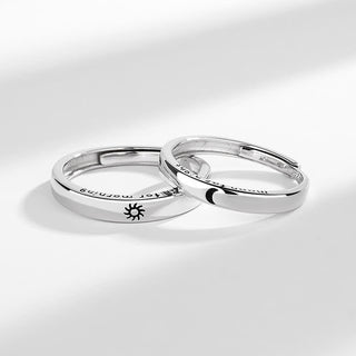 Buddha Gift 925 Sterling Silver Sun Moon Protection Adjustable Couple Ring
