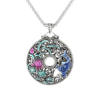 Buddha Gift Koi Fish Lotus Peace Buckle Fu Character Wealth Luck Necklace Pendant