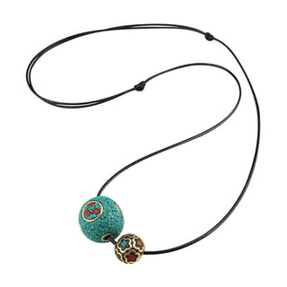 Buddha Gift Tibetan Turquoise Double Bead Protection Strength Necklace Pendant