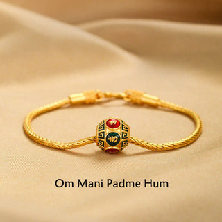Buddha Gift Tibetan 18K Gold Om Mani Padme Hum Lucky Koi Fish Fu Character Ingot Copper Coin Peace Bracelet