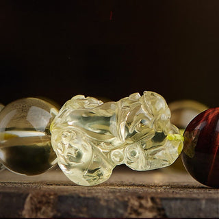 Buddha Gift Natural Citrine Double PiXiu Tiger Eye Prosperity Protection Bracelet