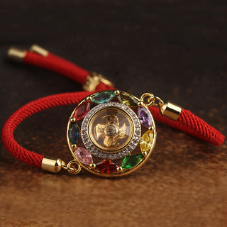 Buddha Gift Colorful Zircon Copper Wealth Luck Rotation Bracelet Necklace Pendant