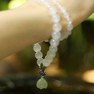 Buddha Gift White Agate Jade Lotus Protection Bracelet
