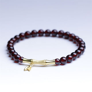Buddha Gift 14K Copper Plated Gold 925 Sterling Silver Plated Gold Natural Garnet Bamboo Protection Bracelet