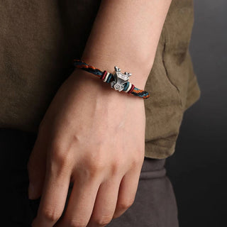 Buddha Gift Handmade 999 Sterling Silver Year of the Dragon Chinese Zodiac Protection Colorful Reincarnation Knot Rope Bracelet