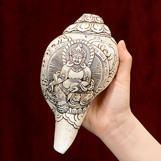 Buddha Gift Tibetan Handmade Engraved Shankha Buddha Avalokitesvara Conch Shell Wealth Decoration
