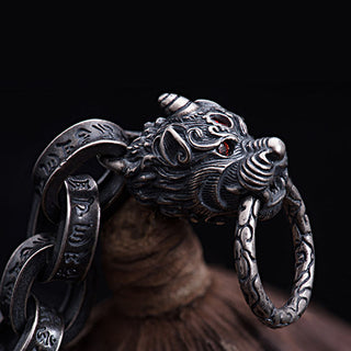 Buddha Gift 925 Sterling Silver Dragon Kirin Om Mani Padme Hum Success Strength Bracelet Bangle