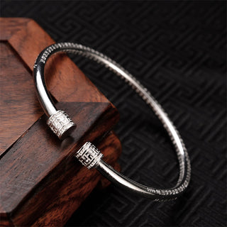 Buddha Gift Heart Sutra Engraved Swastika Pattern Luck White Copper Bracelet Bangle