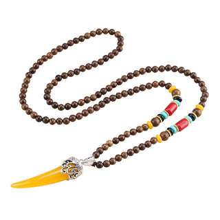 Buddha Gift Wenge Wood Turquoise Stone Horn Style Protection Meditation Necklace Pendant