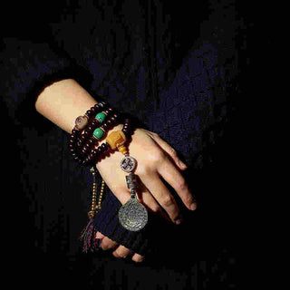 Buddha Gift Tibet 108 Mala Beads Purple Bodhi Seed Bagua Vajra Auspiciousness Bracelet