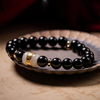 Buddha Gift Black Obsidian Jade Om Mani Padme Hum Strength Couple Magnetic Bracelet