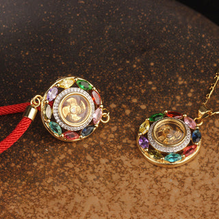 Buddha Gift Colorful Zircon Copper Wealth Luck Rotation Bracelet Necklace Pendant