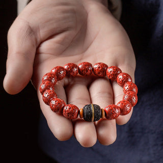 Buddha Gift Natural Cinnabar Ebony Calm Blessing Bracelet