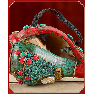 Buddha Gift Tibetan Handmade Shankha Om Mani Padme Hum Buddha Avalokitesvara Turquoise Conch Shell Positive Decoration