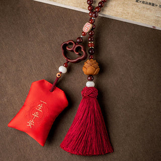 Buddha Gift Tibetan Small Leaf Red Sandalwood Lotus Cinnabar Sachet Protection Tassel Car Hanging Decoration