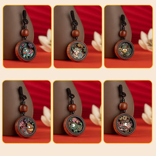 Buddha Gift Year Of The Dragon Hand Painted Chinese Zodiac Rosewood Carved Calm Key Chain