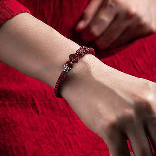 Buddha Gift Handcrafted PiXiu Cinnabar Wealth Luck Braided Bracelet