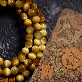 Buddha Gift 108 Mala Beads Natural Tiger Eye Copper Dorje Protection Tassel Bracelet