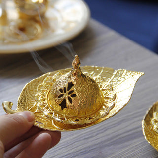 Buddha Gift Tibetan Gold Mini Leaf Coaster Meditation Incense Burner