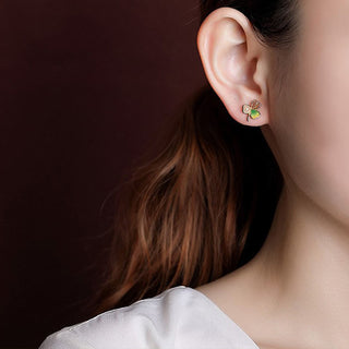 Buddha Gift 925 Sterling Silver Plated Gold Hetian Jade Luck Shamrock Clover Necklace Pendant Earrings