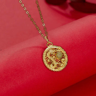 Buddha Gift 925 Sterling Silver Year Of The Dragon Auspicious Clouds Hetian Jade Inlaid Luck Necklace Pendant