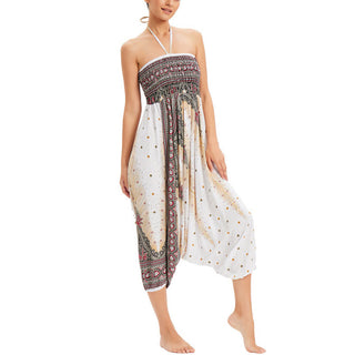 Buddha Gift Two Style Wear Peacock Feather Loose Smocked Harem Trousers Jumpsuit High Waist Pants