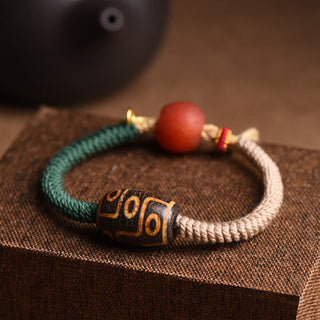 Buddha Gift Handmade Tibetan Nine-Eye Dzi Bead Wealth Rope Bracelet