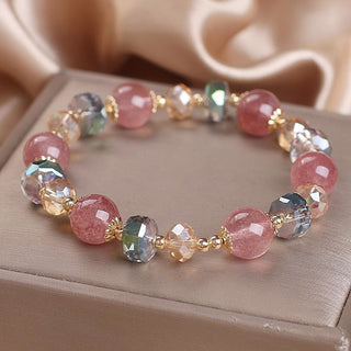 Buddha Gift Natural Strawberry Quartz Colorful Crystal Positive Bracelet