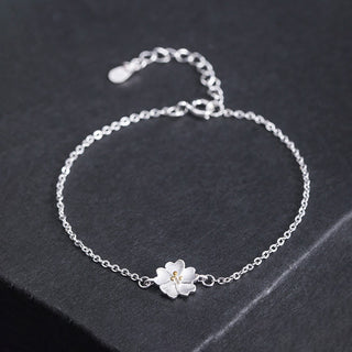 Buddha Gift 925 Sterling Silver Cherry Blossom Blessing Chain Bracelet