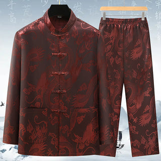 Buddha Gift Tang Suit Men Hanfu Chinese Dragon Traditional Clothes Kung Fu Shirt Uniform Long Sleeved Coat Tops and Pants Clothing Men's Set