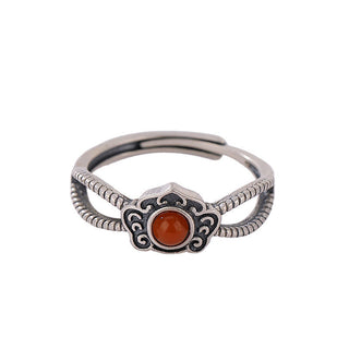 Buddha Gift 925 Sterling Silver Red Agate Bead Logical Thinking Ring
