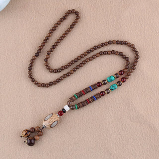 Buddha Gift Tibetan Wenge Wood Bodhi Seed Agate Elephant Protection Necklace Pendant