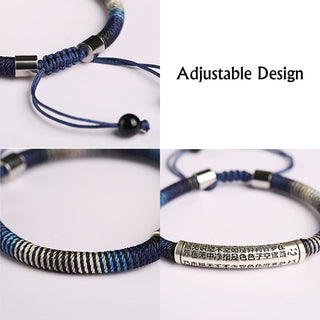 Buddha Gift 999 Sterling Silver Heart Sutra Calm Handmade Braided Bracelet