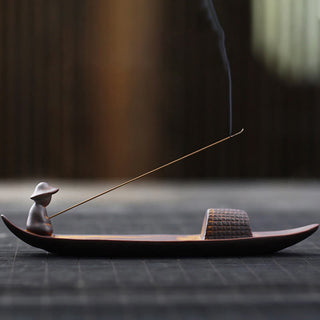 Buddha Gift A Lonely Fisherman Afloat Ceramic Healing Incense Burner