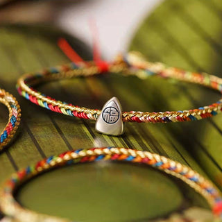 Buddha Gift 925 Sterling Silver Fu Character Zongzi Pattern Multicolored String Luck Handmade Braided Bracelet