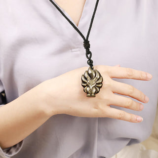 Buddha Gift Natural Fluorite Gold Sheen Obsidian Fox Pendant Protection Necklace