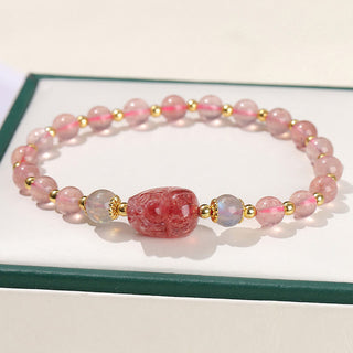 Buddha Gift Moonstone Strawberry Quartz Tourmaline PiXiu Healing Bracelet