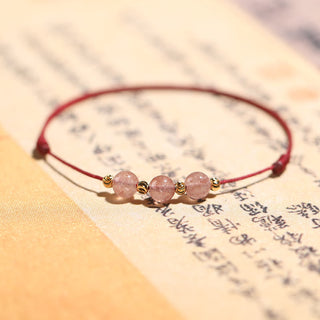 Buddha Gift Natural Strawberry Quartz Crystal Love Red String Weave Bracelet Anklet