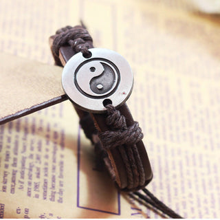 Buddha Gift Retro Yin Yang Leather Harmony String Bracelet