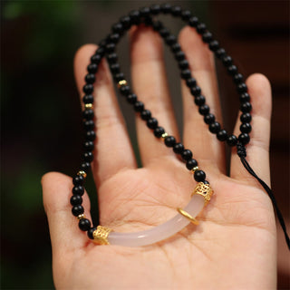 Buddha Gift 925 Sterling Silver Black Onyx Chalcedony Protection Beaded Necklace Pendant